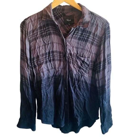 Rails Hunter Charcoal Jet Dip Dye Plaid Button Down Shirt - Picture 5 of 9